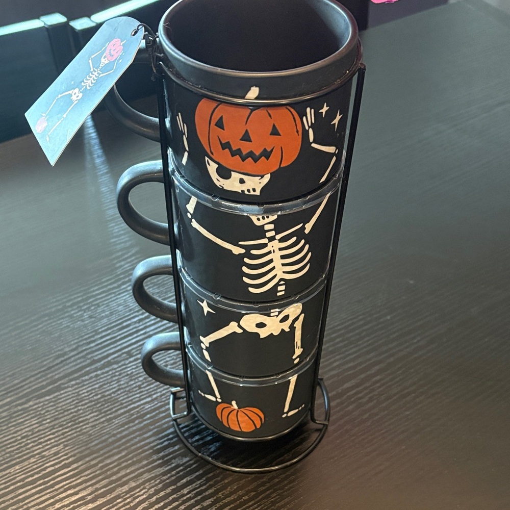 Halloween Skeleton and Pumpkin Stackable Mug Set